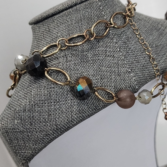 Chunky Beaded Statement Necklace in Bronze, Black & Mocha – 18" Drop - Picture 7 of 9